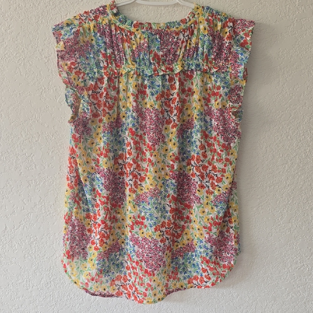 Rachel Zoe Floral Ruffle-Trim Tie Neck Camisole — Red, Yellow, Blue, Purple - Picture 3 of 4